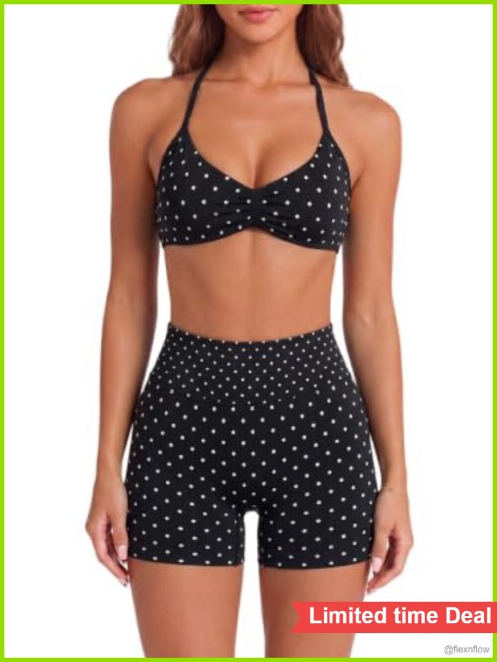 Halter Sports Bra & Biker Shorts Set, Seamless Workout Set